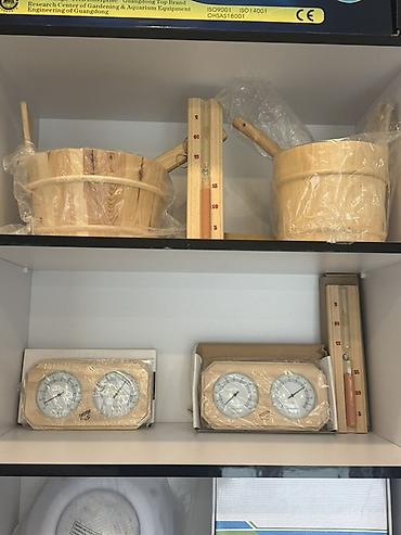 sauna taxtası: Sauna aksesuarları dəsti Tərkib: - Təbii ağacdan hazırlanmış 2 ədəd — 1