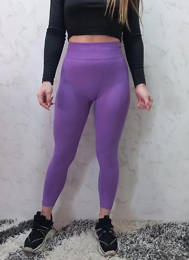 Helanke, biciklistički šortsevi: Ženske sportske helanke – ljubičaste - Model: visok struk sa širokim — 2