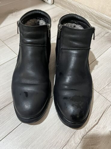 берцы военные: Натуральная кожа! Мужские зимние полуботинки/ботинки-анклы из чёрной