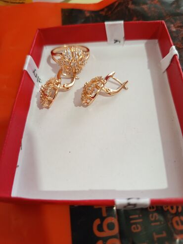 Bijuteriya dəstləri: Üzük və sırğalar - Rəng: qızılı qirmizi rus qizili rengi rose gold - — 13