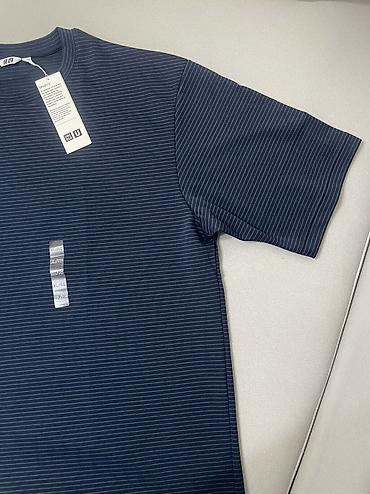 оверсайз фудболка: Мужская футболка, XL, Uniqlo, Новый, цвет - Синий, Самовывоз — 3