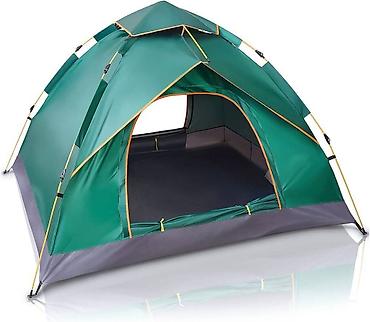 Палатки: Палатка кемпинговая двухместная (200х150х125см) Цвет : Хаки и Голубой — 4