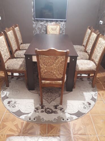 işlenmiş stol stullar: Qonaq otağı üçün, İşlənmiş, Dördbucaq masa, 8 stul
