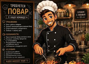 📢 Требуется повар-универсал в кафе «Балык-Малык» В нашу команду