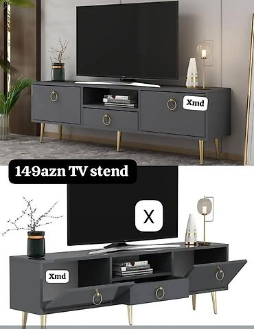 tv 75: TV stend – 149 AZN - Rəng: tünd boz (mat) - Dizayn: minimal, qızılı — 1
