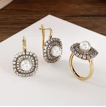 Наборы украшений: Ювелирные наборы с жемчугом и фианитами Вариант 1 (круглый дизайн с — 1