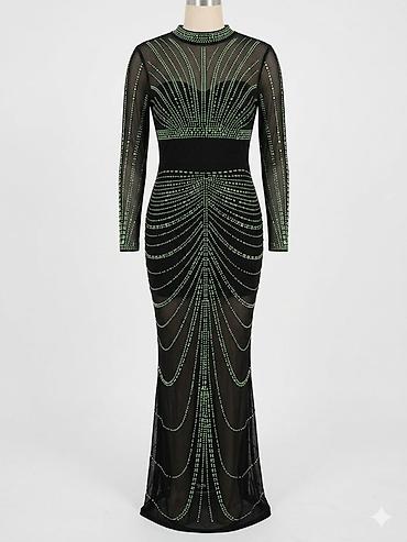 deri geyim: Şık gecə geyimi – qara, uzun və bədənə oturan siluet. - Material — 1