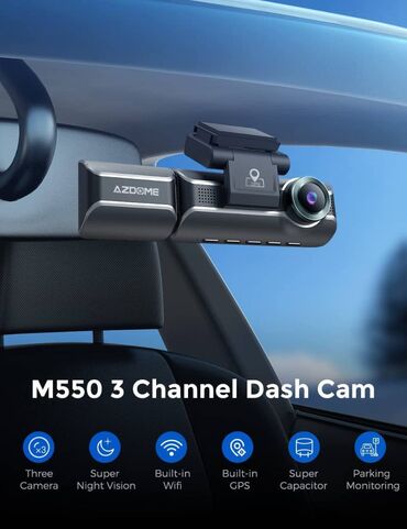 fly m550: 3-kameralı videoqeydiyyatçı Azdome M550 + 128GB kart hədiyyə Ön kamera