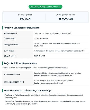 kiraye evler 150 200 manat: 80 соток, Для сельского хозяйства, Собственник, Купчая — 1