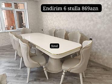 Yemək masası dəsti – 6 stulla • Rəng: krem/ivori, qızılı haşiyələr •