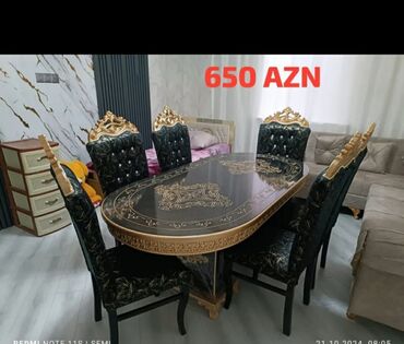 Masa və oturacaq dəstləri: Qonaq otağı üçün, Yeni, Açılmayan, Dördbucaq masa, 6 stul — 2