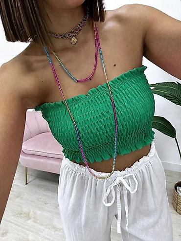 top svecani: Crop top bez bretela – nabrani (smocked) bandeau kroj. - Materijal — 5