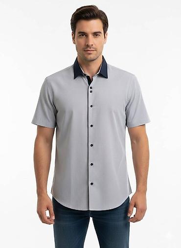 pull and: Рубашка с коротким рукавом DAMON slim fit, в меленькую — 1