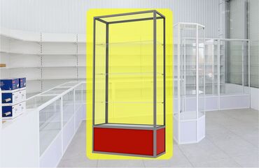 Стеллажи: Витрина из профиля и стекла, Акция, с порогом, для магазина