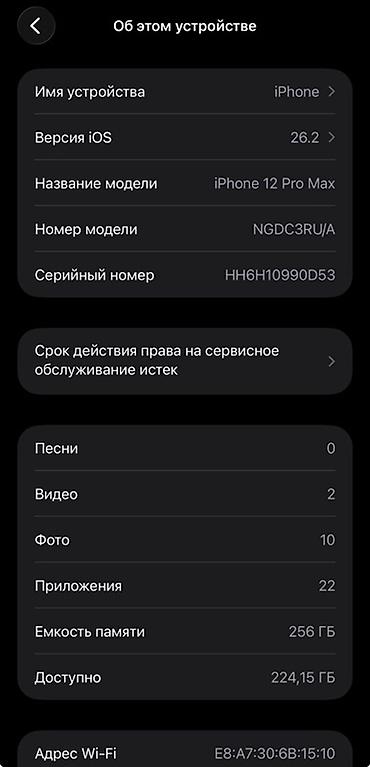 Уюлдук телефондор жана аксессуарлар: IPhone 12 Pro Max, 256 ГБ, модель (RU), iOS 16.2. Цвет — графит — 3