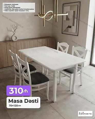 Məhsul: Masa Dəsti Ölçü: - Masa: 70×120 sm Tərkib: - 1 masa - 4 ədəd — 1