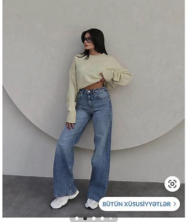 Джинсы: Qadın geniş kəsimli cins şalvar - Model: High-waist, geniş paça (wide — 2