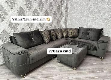 - Məhsul: L formalı künc divan və jurnal masası dəsti - Rəng: tünd