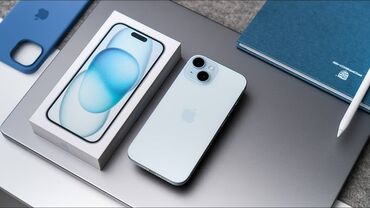 телефоны айфон: IPhone 15, Колдонулган, 128 ГБ, Blue Titanium, Заряддоочу түзүлүш, Кабель, 85 %