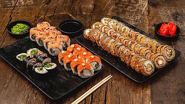 mozzarella pendiri: Sushi və roll assortisi – böyük taxta ləvədə müxtəlif növdə dəst - — 2