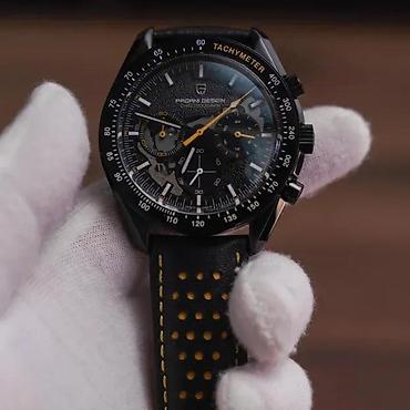 Ručni satovi: PAGANI DESIGN PD-1779 -40mm- Crna/Žuta -Omega Speedmaster Potpuno nov — 2