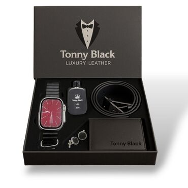 ad günü təbrikləri: Tonny black Smart dəst 3646TL dəbli smart saat, ətir, kəmər, manjetlər