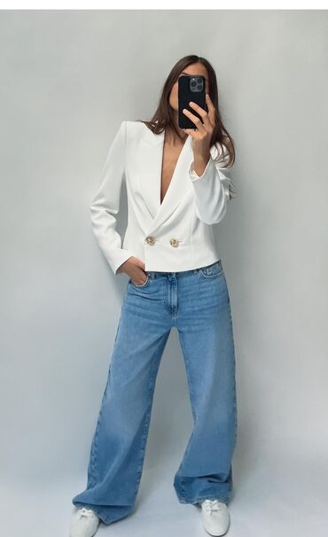 джинсы рванные: Прямые, Zara basic, Высокая талия