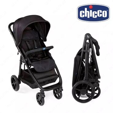 детскую коляску chicco 3 в 1: Коляска, цвет - Черный, Б/у