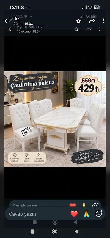 Mətbəx/Qonaq otağı üçün dəbli masa–stul dəsti - Klassik-lüks üslubda