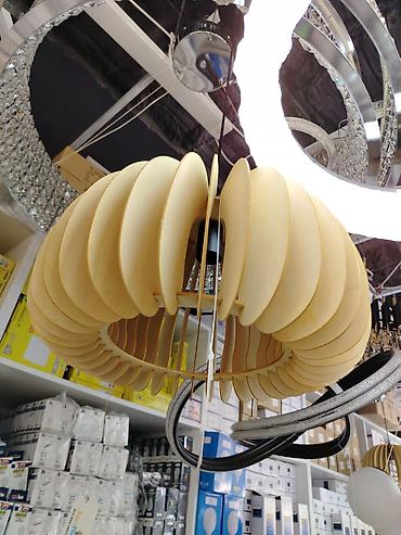 study lamp: Подвесной светильник с абажуром из деревянных ламелей - Материал — 1