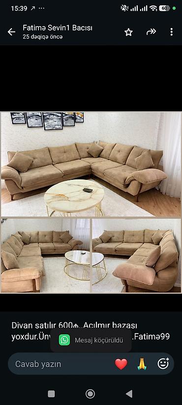 Divan satılır 600₼. Açılmır bazası yoxdur.Ünvan
