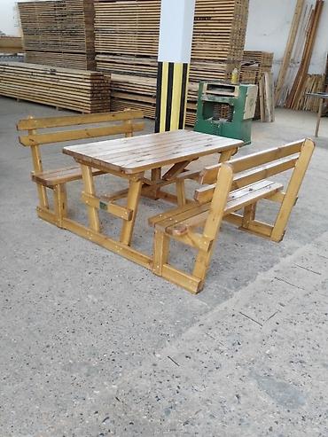 2ci el mebel: Açıq hava üçün taxta masa dəsti - Komplekt: 1 ədəd düzbucaqlı masa, 2 — 1