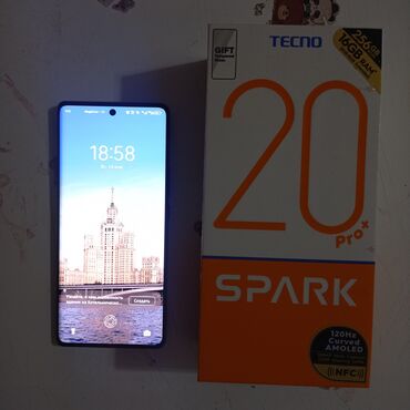 скупка комплектующих: Tecno Spark 20 Pro, Колдонулган, 256 ГБ, түсү - Көк, 2 SIM