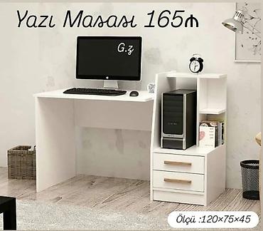 masa ofis: Yazı masası – 165₼ Ağ rəngdə funksional kompüter/yazı masası. - Ölçü — 1