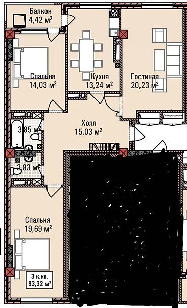 7 1: 3 комнаты, 93 м², Ошский рынок / базар Элитка, 2 этаж, ПСО (под самоотделку) — 9