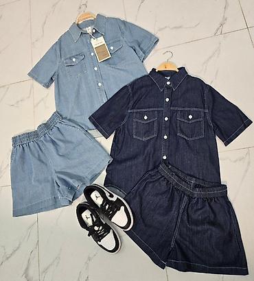Костюмы с шортами: Джинсовый комплект: рубашка с коротким рукавом + шорты 😍😍😍 стильная — 15