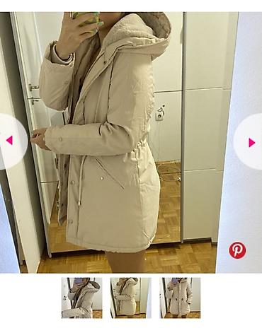 dugi prsluk zara: Krem zimska jakna postavljena krznom topla — 1