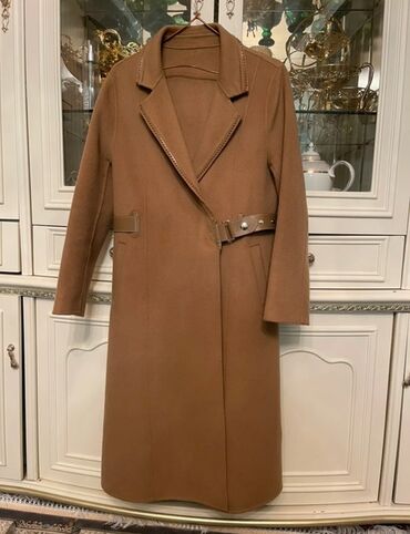 Пальто: Пальто, Классика, Зима, Овечья шерсть, Длинная модель, Приталенная модель, С поясом, Без подкладки, L — 1