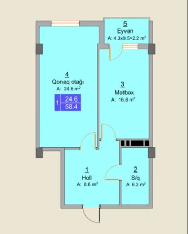 Yeni tikili: Saray, 1 otaqlı, Yeni tikili, 66 kv. m — 9