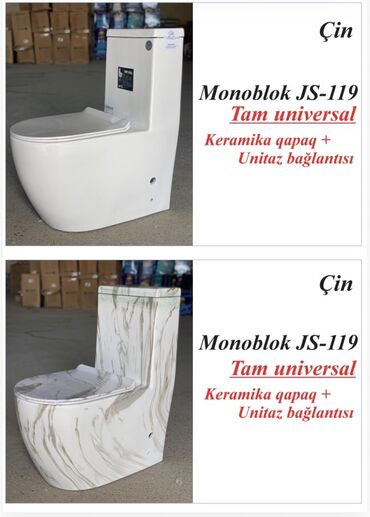 Unitazlar: Monoblok unitazlar – İran istehsalı Model seçimləri: Lira, Matra — 9