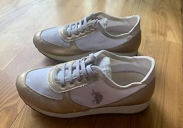 polo krasovka: US Polo Assn. qadın krossovkaları - Rəng: ağ və qızılı kombinasiyası — 1