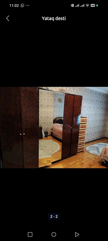 2 neferlik carpayi: Двуспальная кровать, Шкаф, Трюмо, 2 тумбы, Азербайджан, Б/у