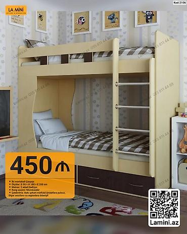 İki mərtəbəli uşaq çarpayısı – Kod: 2106 - Ölçülər: D 90 × H 180 × E