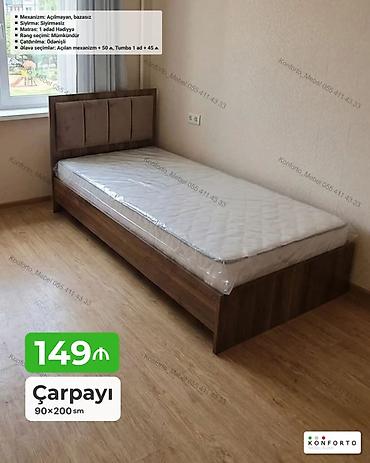 tum: Çarpayı – 90×200 sm • Model: tək nəfərlik çarpayı, başlıqla • Ölçü — 1
