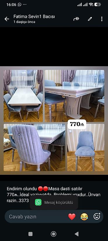 Endirim olundu 🛑🛑Masa dəsti satılır 770₼. İdeal vəziyyətdə. Problemi