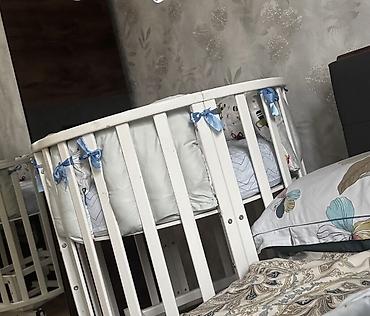 plaud note: Круглая детская кроватка-трансформер из массива дерева, белый цвет — 1