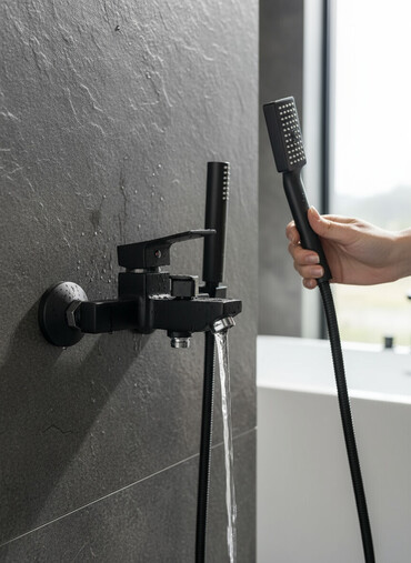 кран для душ: Смеситель для ванны/душа, настенный, черный матовый. - Тип