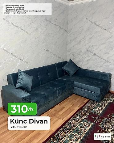 Divanlar: Künc divan – 240×150 sm Xüsusiyyətlər: - Mexanizm: Açılan, bazalı - — 1
