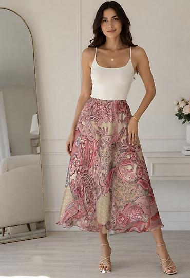 Ipek midi ətək – paisley naxışlı ITALY - Model: A-kəsim, midiya qədər