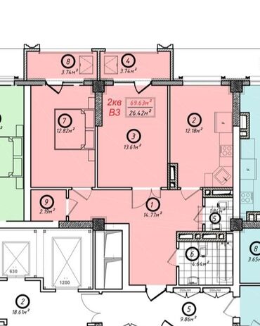 продается комната: 2 комнаты, 70 м², Элитка, 13 этаж, ПСО (под самоотделку)